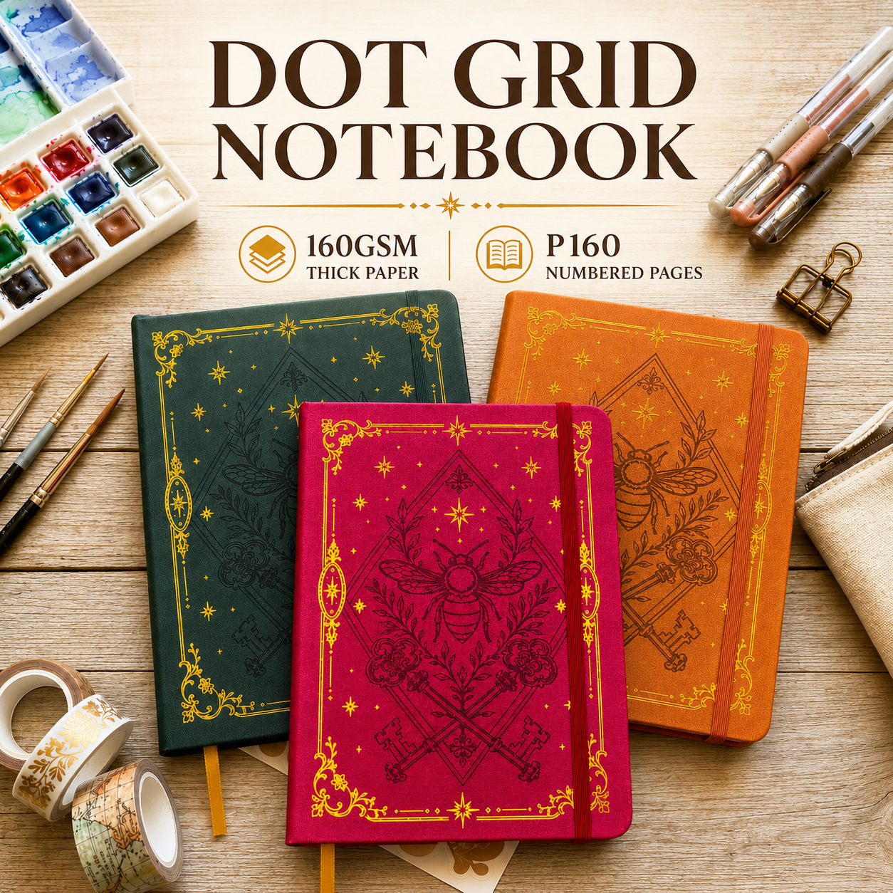 Notebook Dotted A5 - 160GSM Kalın Kağıtlı, P160 Numaralı Sayfalı,
