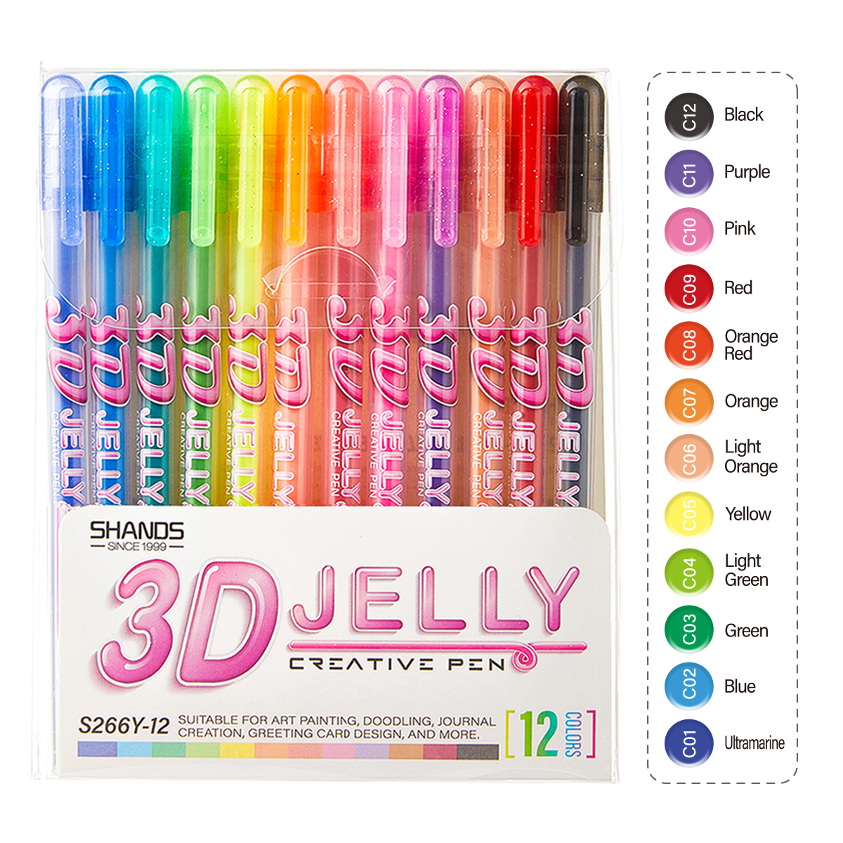 Gel Ink Pen Set - SHANDS 12PCS 3D Jöle Jel Kalem