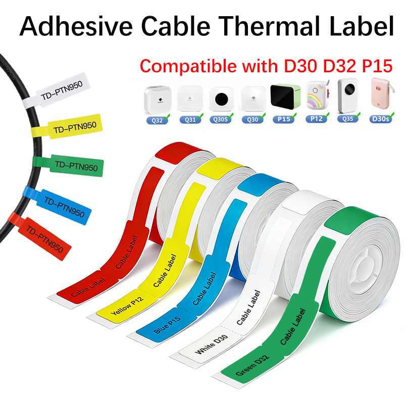 Label Printer Tape - 12*109mm Kablo Termal Etiket Çıkartmaları Yapışkanlı