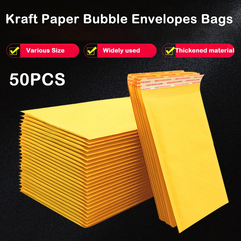 Letter Envelope Kraft - 50 adet Kraft kağıt kabarcık postaları
