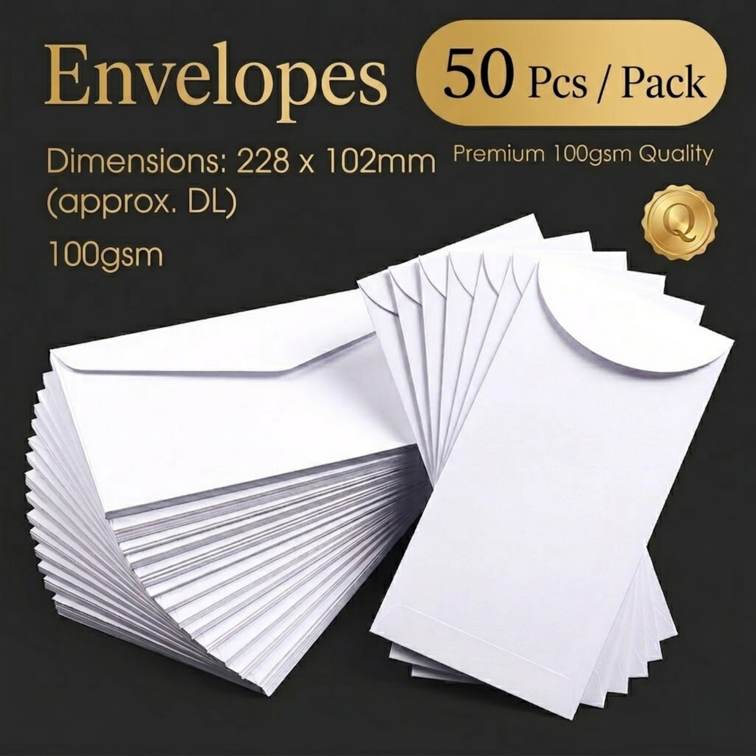 Letter Envelope Kraft - 50 Adet DL Beyaz Zarflar 230x103mm